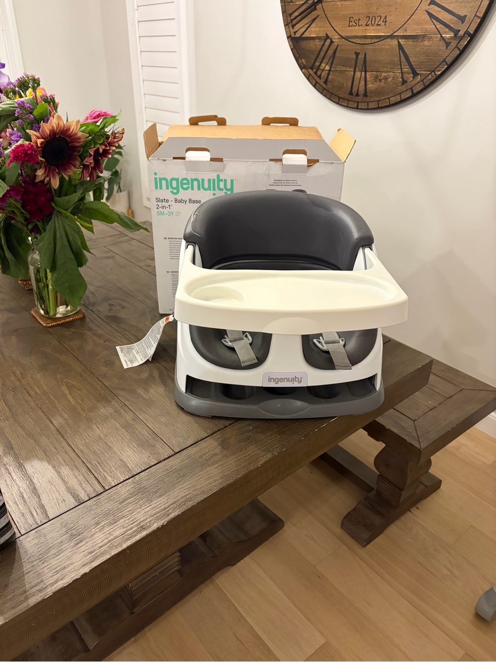 Ingenuity Slate and White 2-in-1 Kids Booster Seat with Tray
